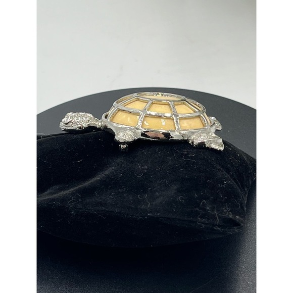 Vintage Turtle Cream Stone Silver Tone Pave Crystals Pin Brooch - Picture 14 of 14